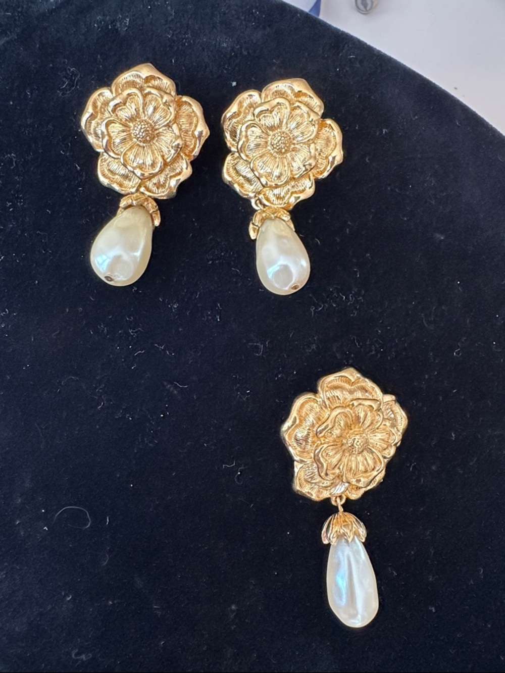 Vintage Avon Gold Floral Drop Pearl Earrings and Pendant/Enhancer